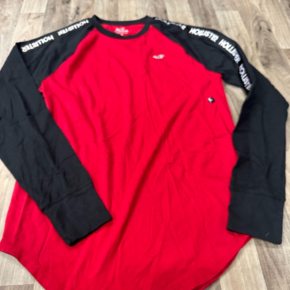 Mens Hollister Long Sleeve‎ Logo In medium new Red And Black Shirt